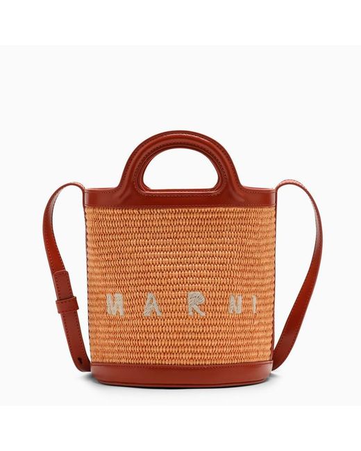 Marni Brown Tropicalia Leather And Raffia Bucket Bag
