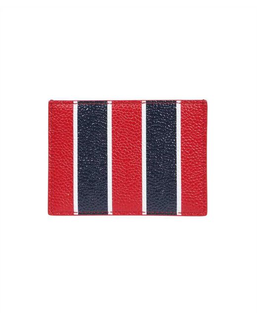 Thom Browne Red Leather Card Holder for men