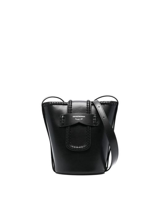 EA7 Black Leather Bucket Bag