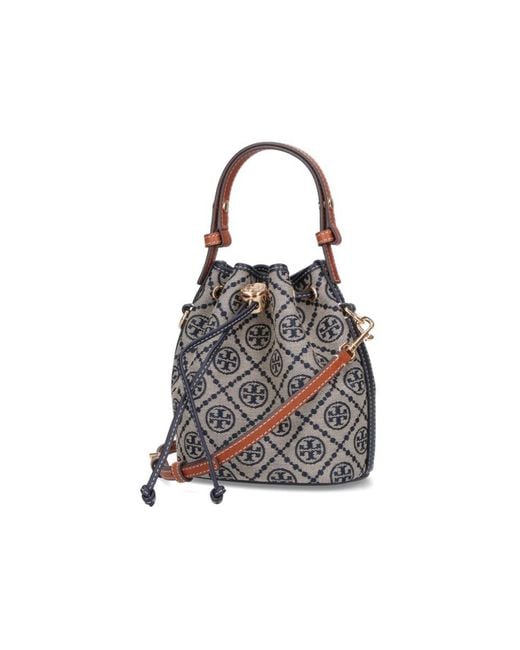 Tory Burch White "T-Monogram" Bucket Bag