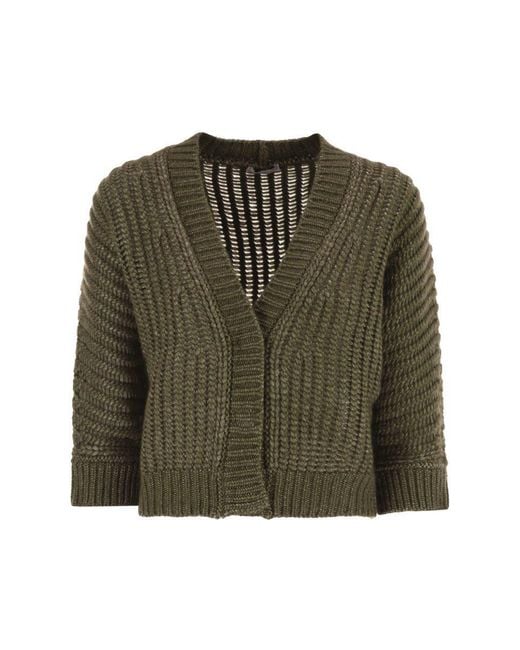 Peserico Green Wool And Alpaca Mesh Cardigan