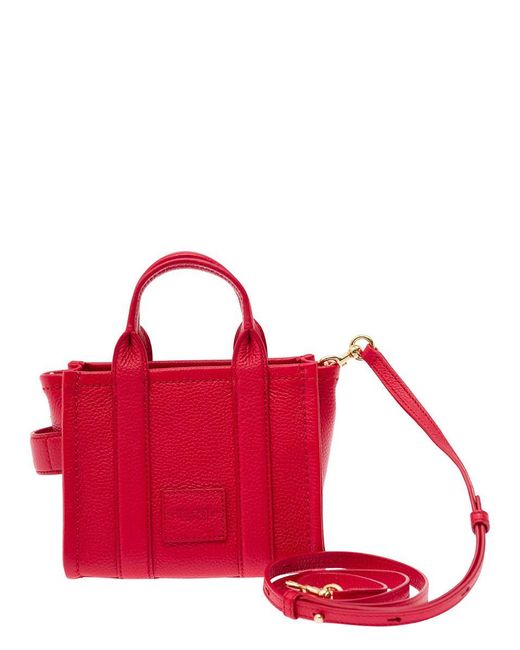 Marc Jacobs 'the Micro Tote Bag' Red Shoulder Bag With Logo In Grainy Leather Woman
