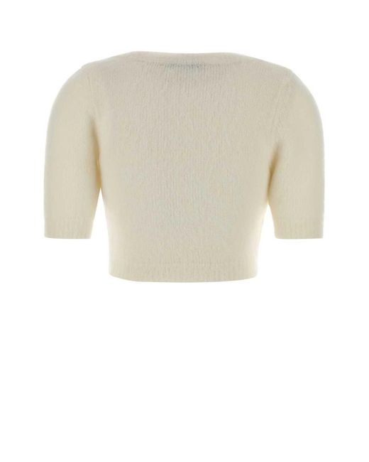 Alessandra Rich White Ivory Mohair Blend Sweater
