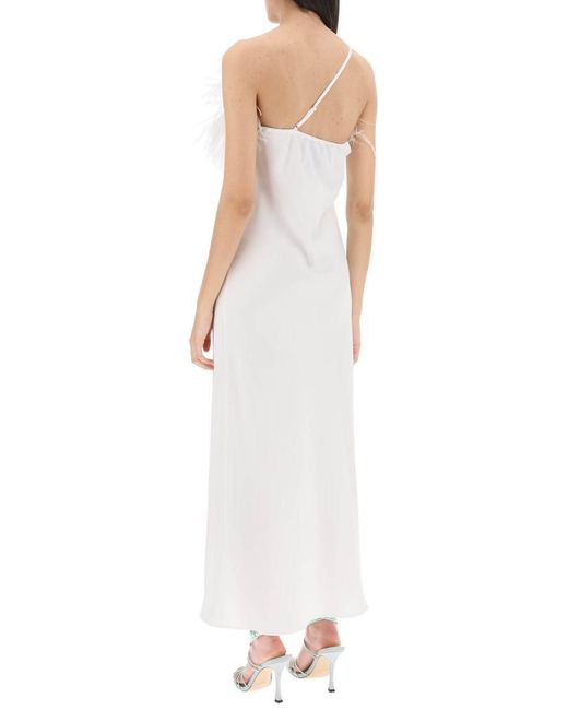 Art Dealer White 'ember' Maxi Dress In Satin With Feathers