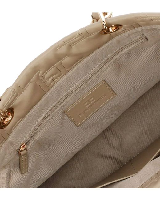 Elisabetta Franchi Natural Shopping Bag With Chain Foulard Scarf