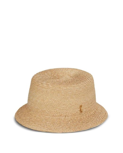 Saint Laurent Natural Woven Straw Fedora Hat