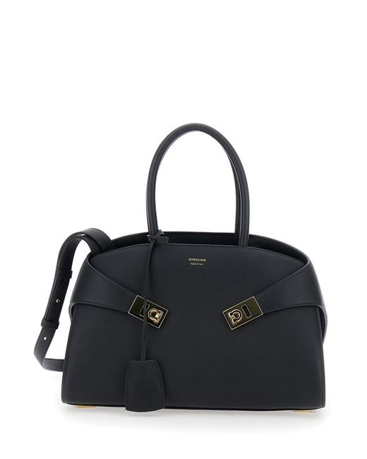 Ferragamo Black 'Hug S' Handbag With Logo And Gancini Buckle
