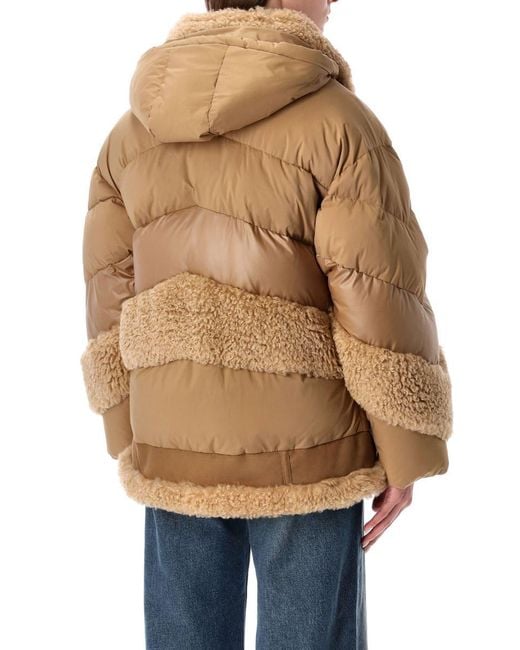 Urbancode Brown Camel Short Puffer Jacket With Faux Shearling