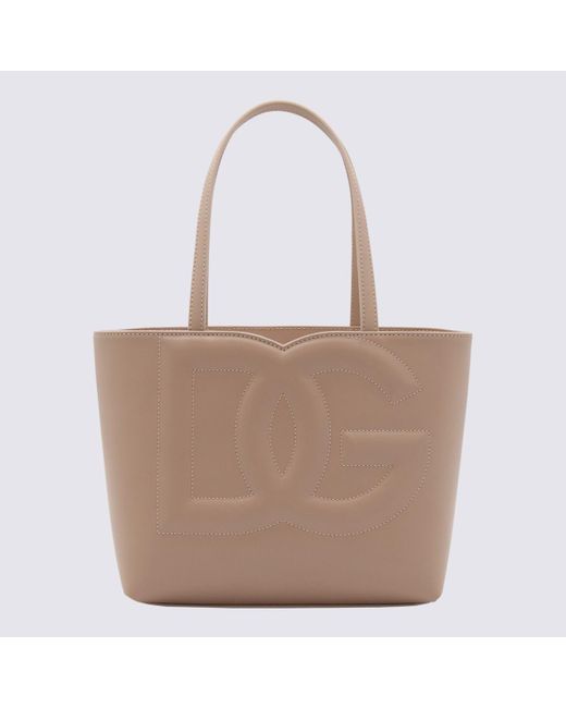 Dolce & Gabbana Brown Powder Pink Leather Tote Bag
