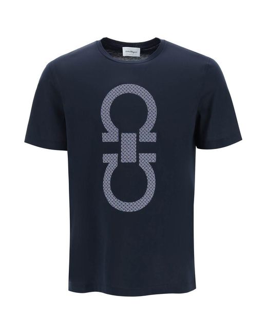 Ferragamo Blue T-shirt With Maxi Gancini Logo for men