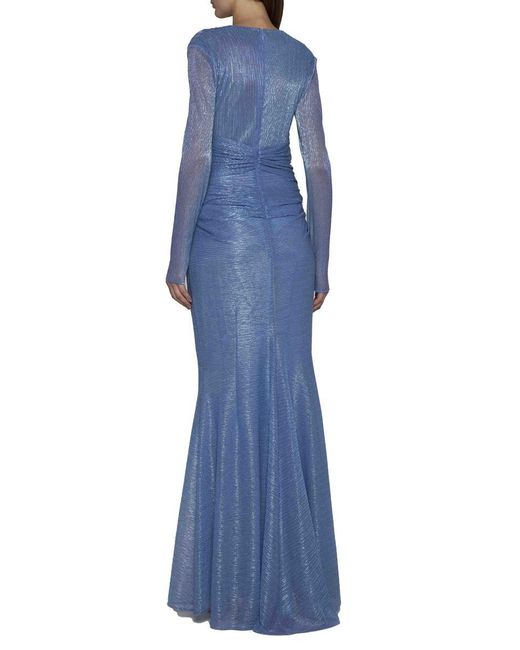 Talbot Runhof Blue Lame' Evening Long Dress