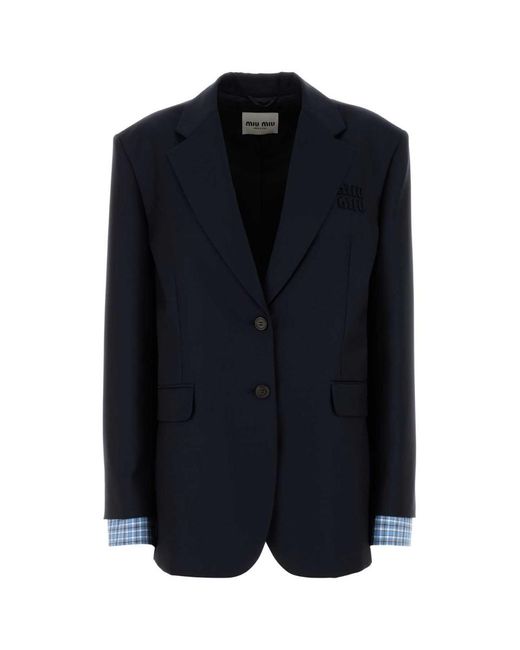 Miu Miu Navy Blue Wool Oversize Blazer