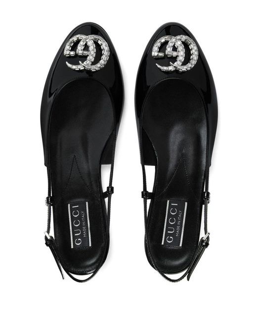 Gucci Black Patent Leather Slingback Ballet Flats
