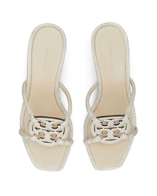 Tory Burch White Pave Geo Bombe Miller Low Heel Sandal Shoes