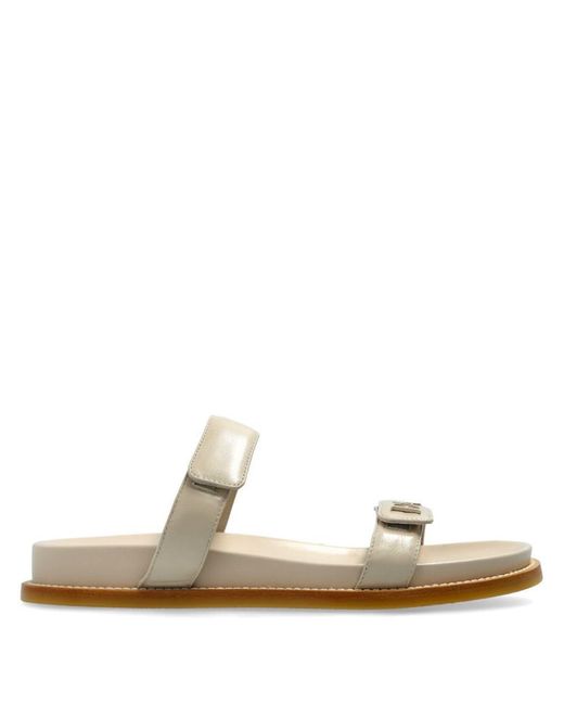 Emporio Armani White Leather Flat Sandals