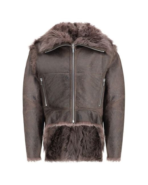 Rick Owens Gray Exploder Shearling Jacket