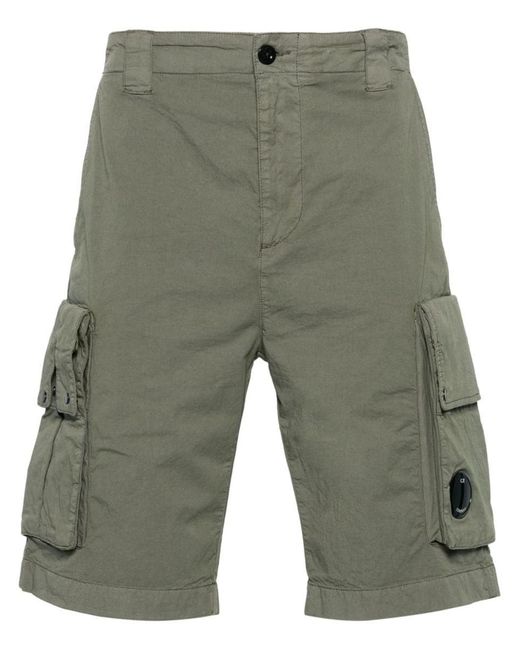 C P Company Green Twill Stretch Cargo Shorts for men