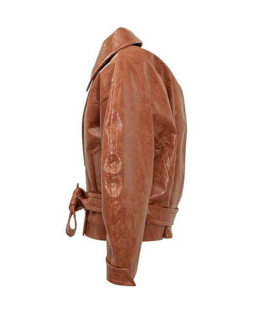 ANDAMANE Brown Leather-Effect Jacket With Belt The Andaman