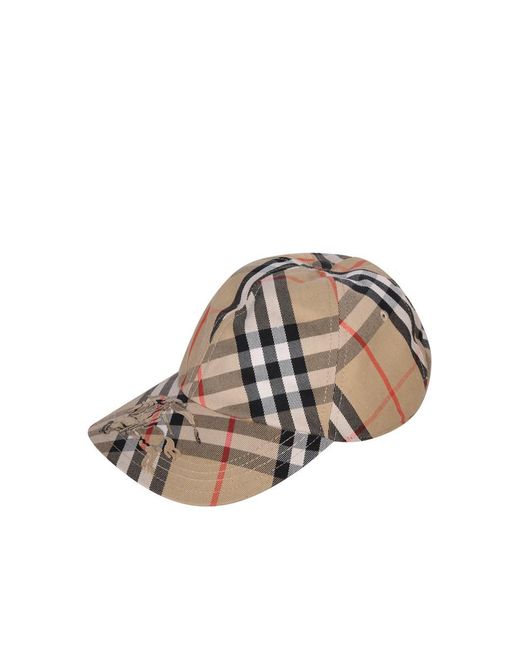 Burberry Sand Check Baseball Cap in White for Men Lyst UK