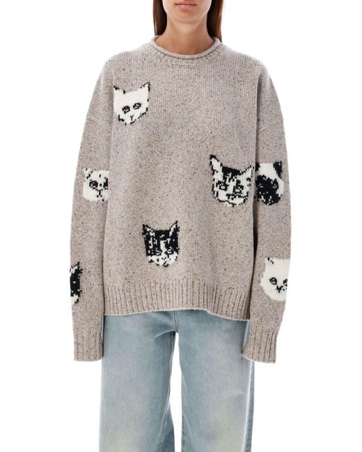 Acne Blue Oversized Cat Embroidered Wool Sweater