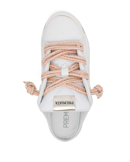 Premiata White Belle 6795 Leather Mules With Laces