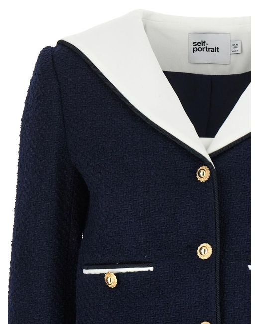 Self-Portrait Blue Boucle Contrast Collar' Blazer