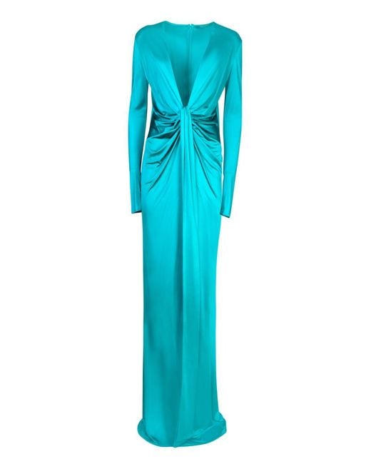 Roberto Cavalli Blue Long Peacock Dress