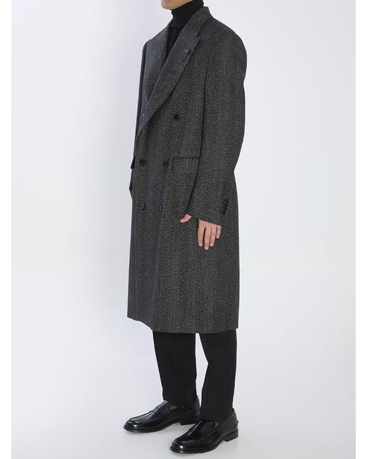 Lardini Black Double-breasted Wool Coat for men