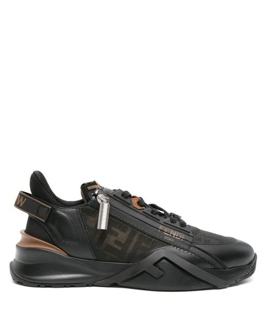 Fendi Black Flow Ff-jacquard Leather Sneakers for men