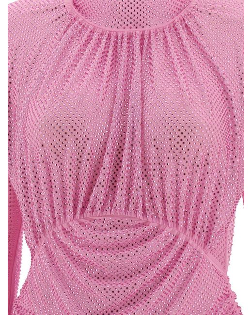 Self-Portrait Pink Rhinestone Feather Dress