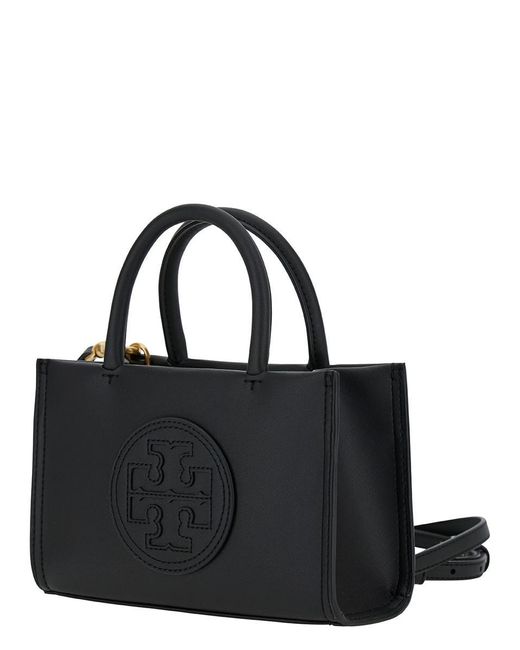 Tory Burch Black 'Mini Ella' Tote Bag With Embossed Logo