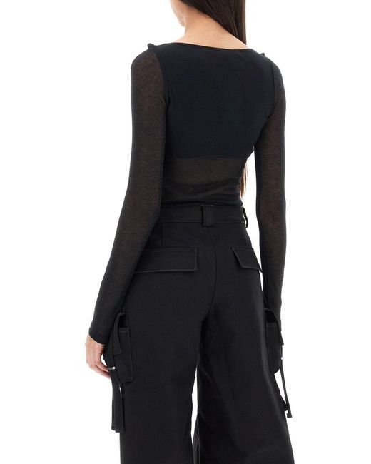 Dion Lee Black Long Sleeved Bodysuit With Cut Outs