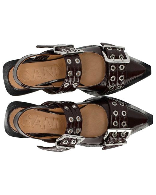 Ganni Brown Burgundy Slingback Ballet Flat Shoe With Buckles