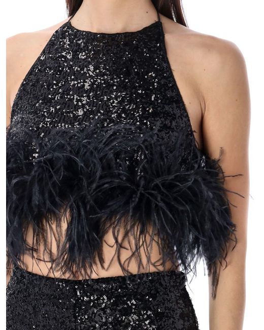 Oseree Black Paillettes Feather Top