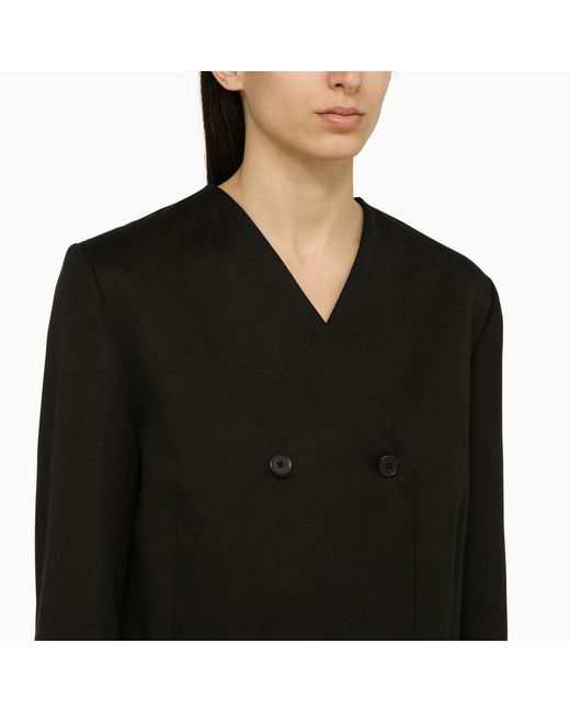 Loulou Studio Black Double Breasted Jacket In Cotton And Linen