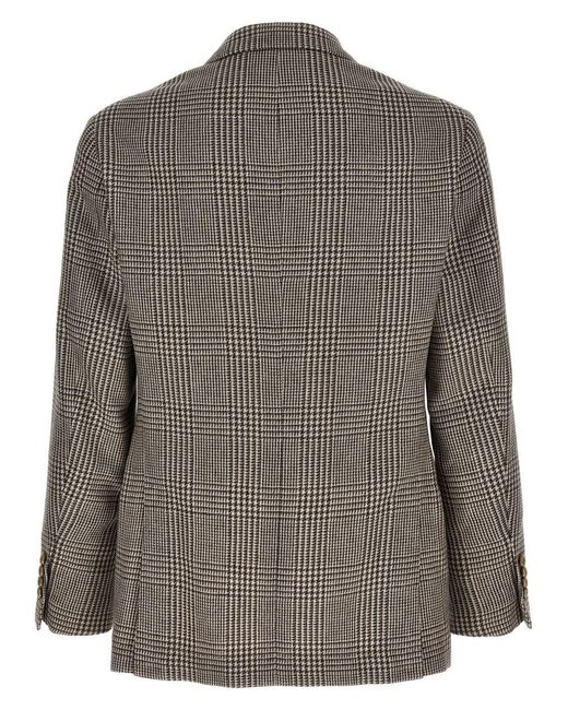 Brunello Cucinelli Brown Check Double-breasted Blazer Jackets for men