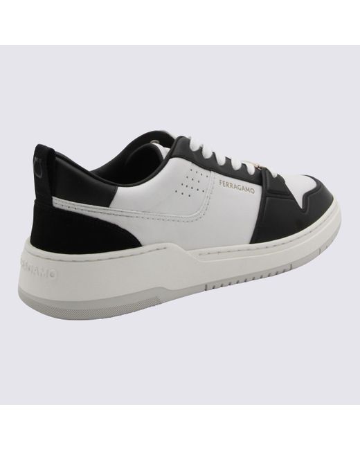 Ferragamo White And Black Leather Street Style Pain Logo Sneakers for men