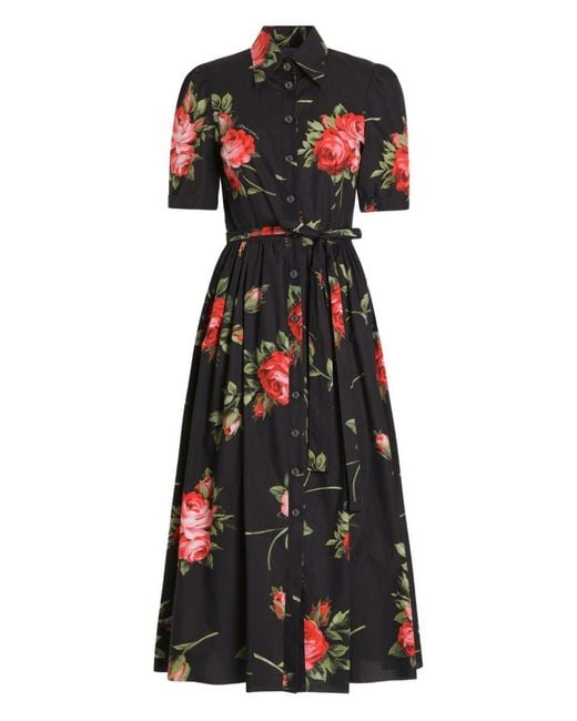 Dolce & Gabbana Black Roses Bouquet Print Midi Dress