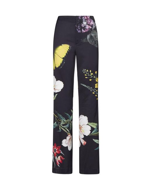 Alice + Olivia Blue Weezy Floral Print Trousers