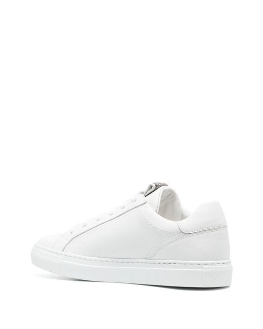 Brunello Cucinelli White Leather Sneakers With Precious Details