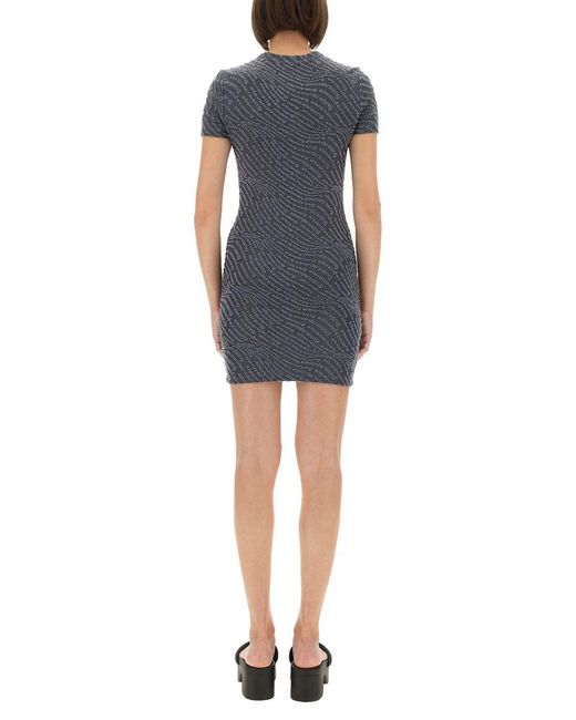 T By Alexander Wang Blue Textured Jacquard Mini Dress