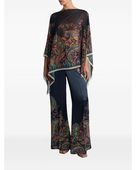 Etro Black Printed Silk Poncho