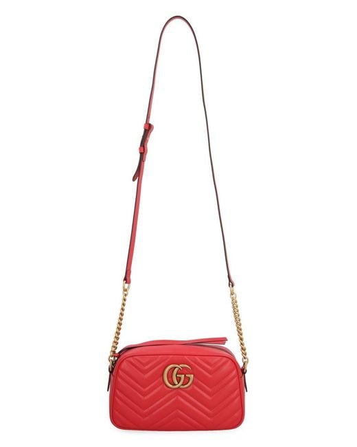 Gucci Red Gg Marmont Quilted Leather Crossbody Bag