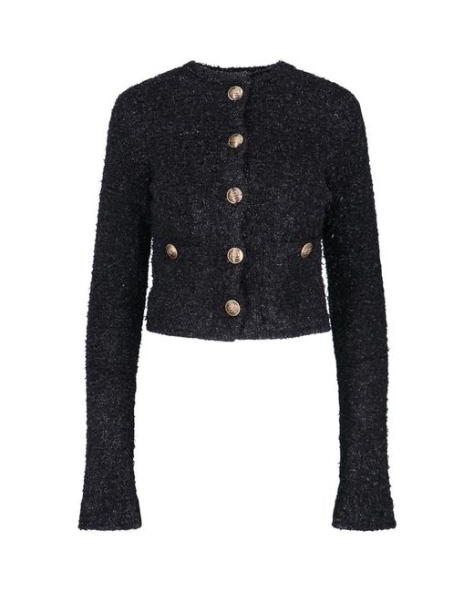 Balenciaga Black Cotton Blend Tweed Cropped Cardigan