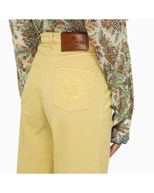 Etro Yellow Pegaso Denim Flared Trousers