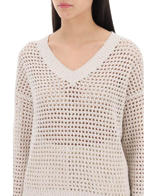 Brunello Cucinelli White Dazzling Net Cotton Sweater