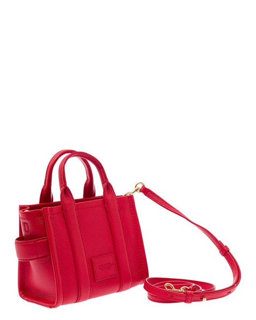 Marc Jacobs 'the Micro Tote Bag' Red Shoulder Bag With Logo In Grainy Leather Woman