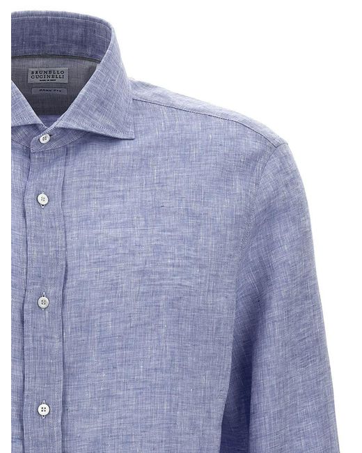 Brunello Cucinelli Blue Linen Shirt Shirt, Blouse for men