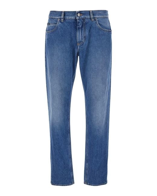 Dolce & Gabbana Blue Five-Pocket Jeans With Logo Embroidered On The Back for men