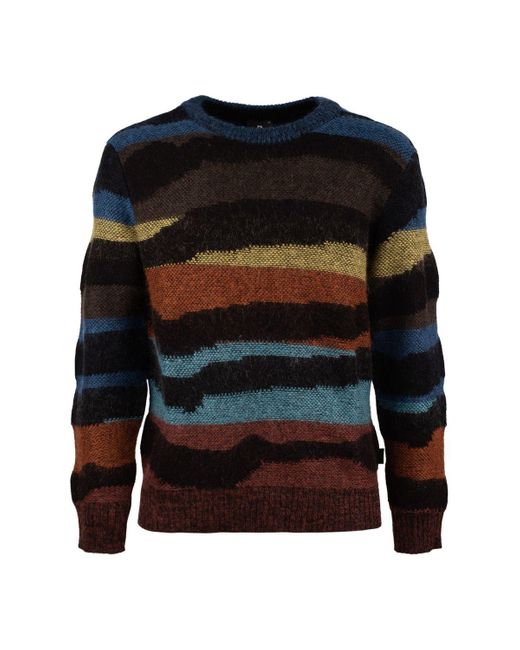 Paul Smith Black Multi-Wave Stripe Cotton-Mohair Sweater for men